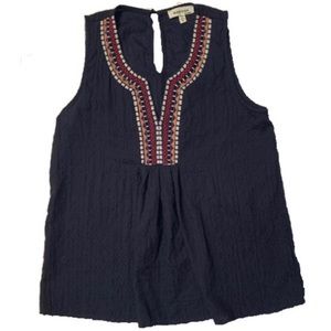 Monteau blue sleeveless top embroidered small